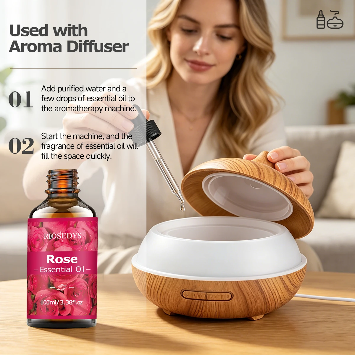 Rosen-Ätherisches Öl, Elegantes Blumenduftöl für Diffusoren, DIY-Duftprodukte & Aromatherapie, Sanftes Romantisches Aroma – Detail 5