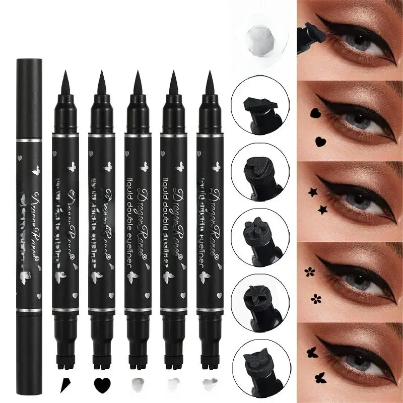 Stylo Eyeliner noir à Double tête, sceau étoile papillon lune, tampon durable, liquide imperméable, crayon de maquillage pour les yeux, cosmétique