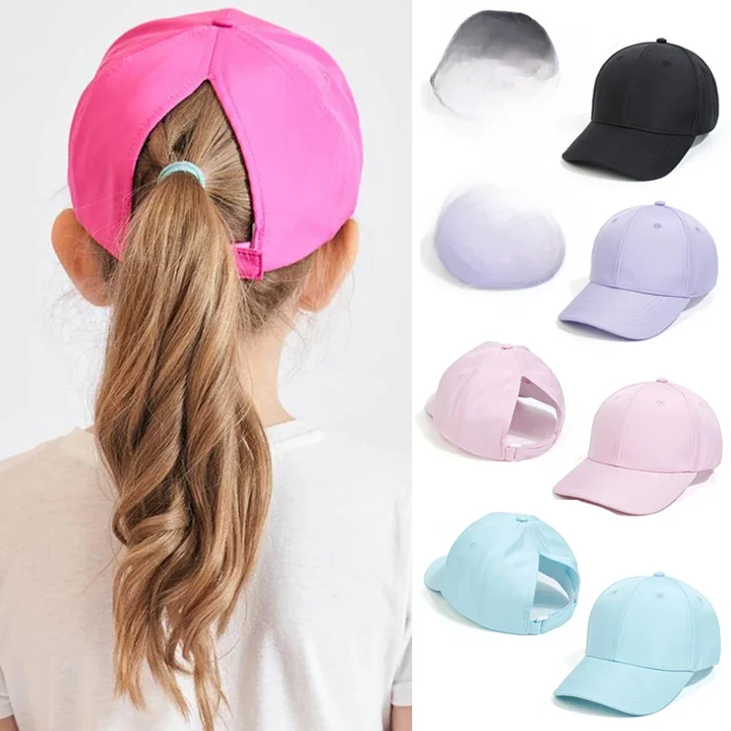 Casquette de Baseball pour Enfant Fille et Garçon, Chapeau de Soleil, Dos Creux, Queue de Cheval, Snapback Hip Hop, Os Réglables