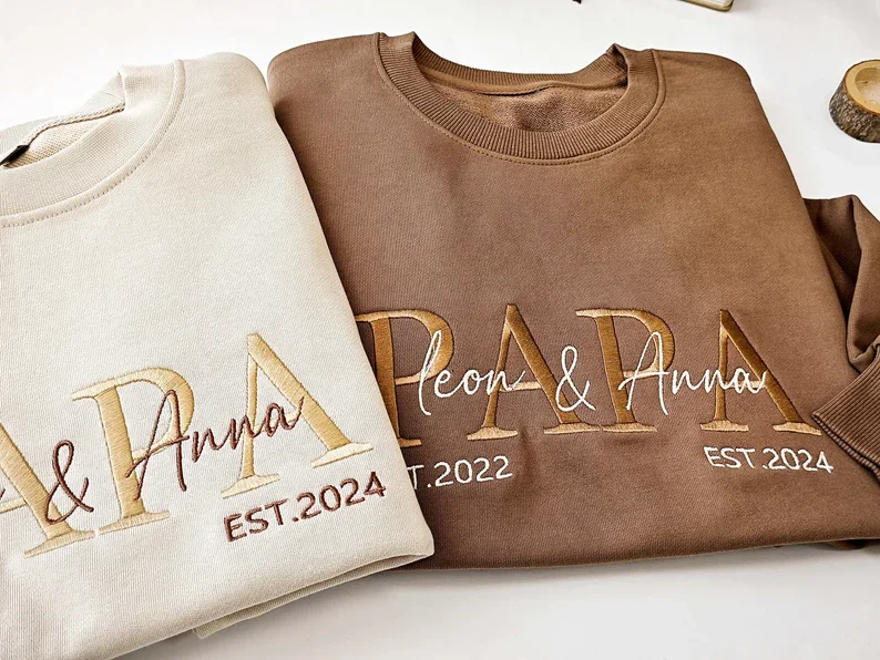 Custom Embroidered PAPA Sweatshirt,Grandpa Shirt With Date, Daddy Est Year Shirt,Custom Dad Est Hoodie, Father Gift For New Dad