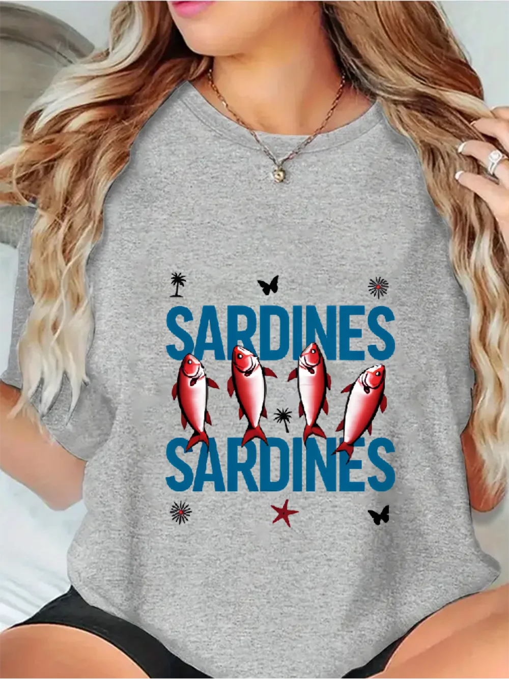 

Women's Y2k Graphic Trendy Graphic Tee Cuteore Sardines Print Sardines Arranged Neatly Trendy Graphic Shirts Us Fashion Lovers