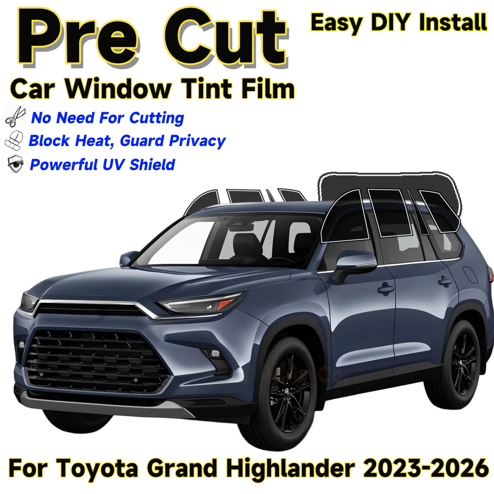 

Предварительно нарезанная тонировочная пленка для окон автомобиля Toyota Grand Highlander 2023-2026, для всех сторон, защита от солнца, УФ-излучения, жары и бликов, 2-слойная защитная пленка для окон, тонировочная пленка