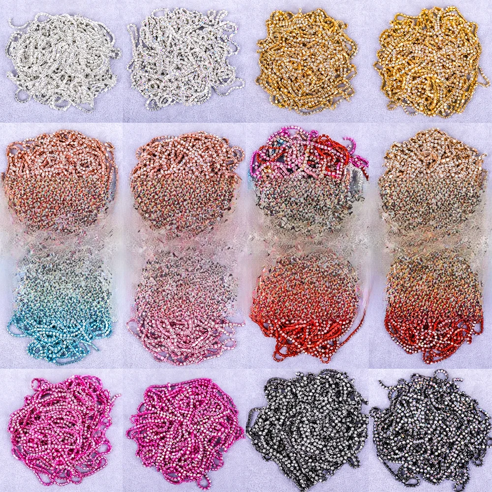 VC 1/5 jardów SS4.5-SS18(1.5mm-4.5mm) srebrna/złota/niebieska/czerwona podstawa łańcuszek z kryształami górskimi szycia szklanego łańcucha kubek z kryształem górskim — zdjęcie 2