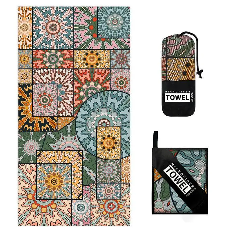 منشفة شاطئ من الألياف الدقيقة على الوجهين سريعة الجفاف بوهيمية ماندالا 80 × 160 سم لحمام السباحة واليوجا #4