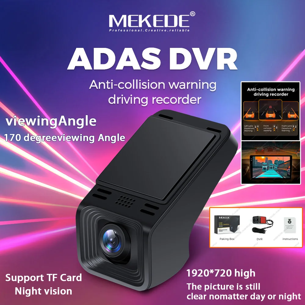 Car DVR Dash Cam Camera 170° Degreeviewing Angle 1080P HD Support TF Card Infrared Night Vision Night vision ADAS For All Cars
