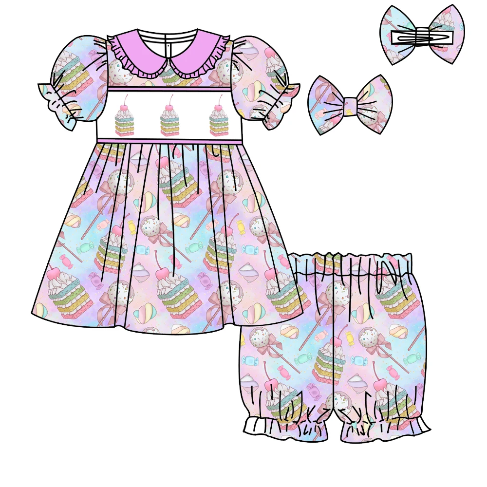 Boutique Kids Set Animal Flower Cake Print Smock Set Toddler Girls Ensemble Comfortable Sleepwear Children Custom