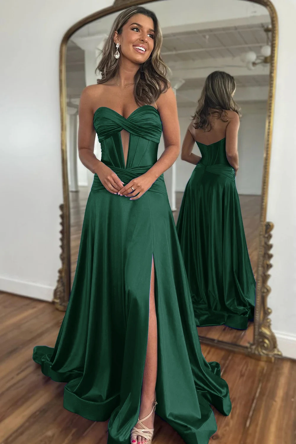 Stylish A-Line Sweetheart Corset Satin Prom Dresses with Split Front Luxury Evening Dress Cocktail Party Gowns robes de soirée