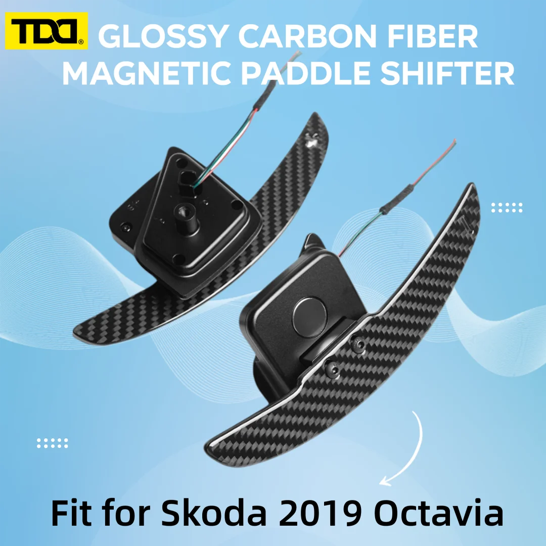 TDD Glossy Carbon Fiber Magnetic Paddle Shifter for Skoda 2019 Octavia VRS Superb Kodiaq Steering Wheel Paddle Shifter Extension