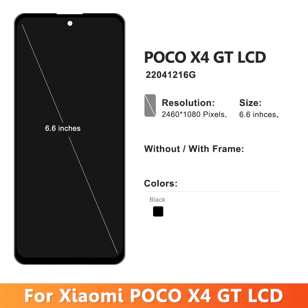 Test AMOLED For Xiaomi POCO X4 GT 22041216G LCD Display Touch Screen Digitizer Assembly Replacement For Poco X4GT LCD With Frame