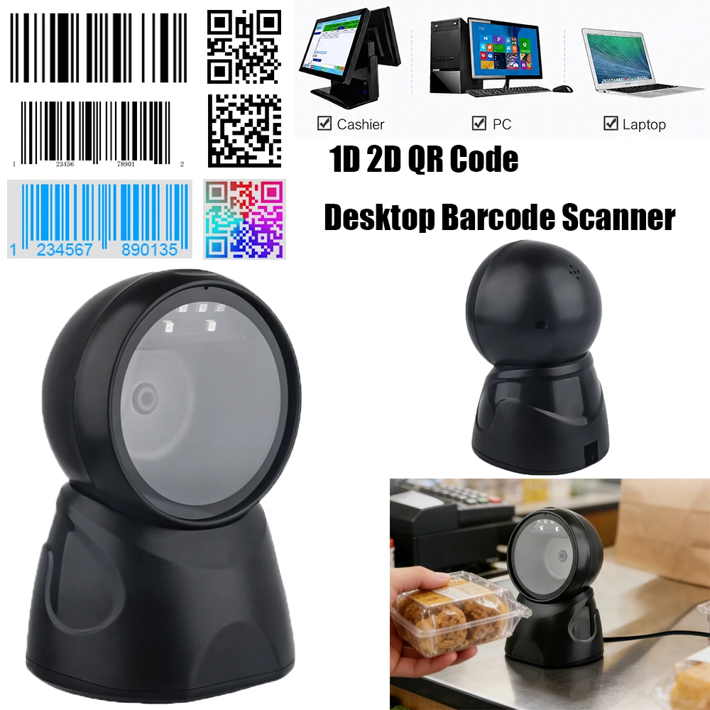 Leshine Desktop Omnidirectional Barcode Scanner 1D 2D QR Code USB-KBW USB-COM for Supermarkets Retail for PC Laptop Cashier