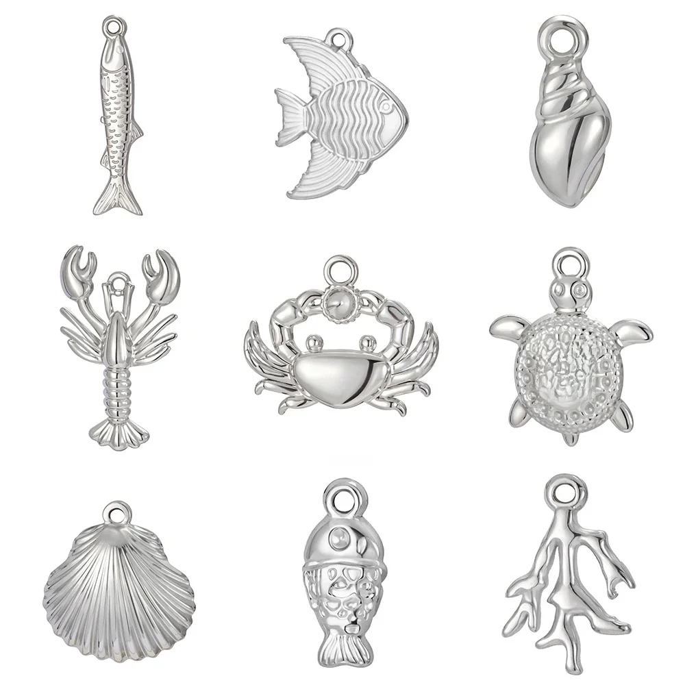 Teamer – breloques en acier inoxydable, poisson marin, tortue, crabe, homard, pour la fabrication de bijoux, pendentif mignon d'été, vente en gros