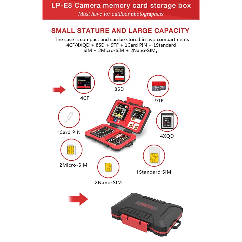 Desiontal E8 SD Card Holder, Waterproof Memory Card Storage Box, Shockproof with Environment ABS, Safe and Portable