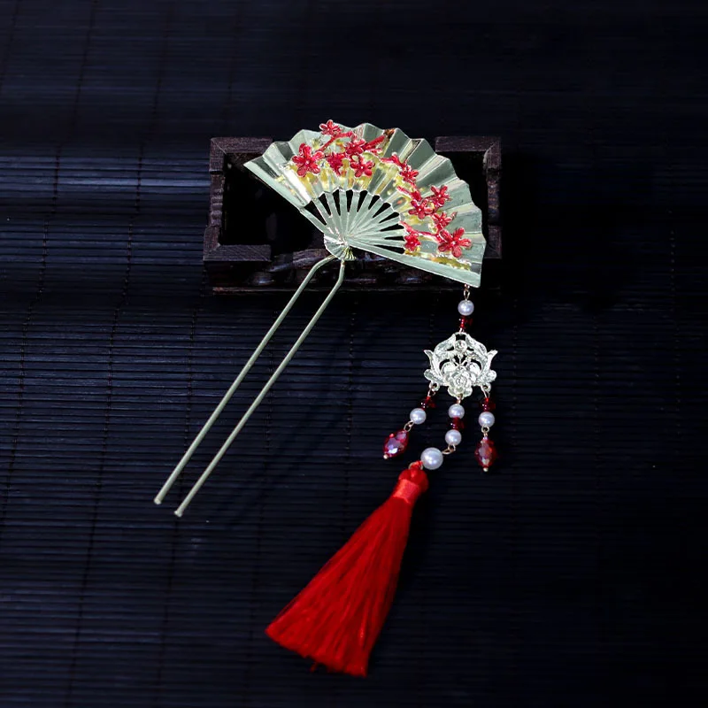 Chinese Xiuhe Wedding hair accessories Mini metal fan hairpin antique cheongsam accessories bride wedding