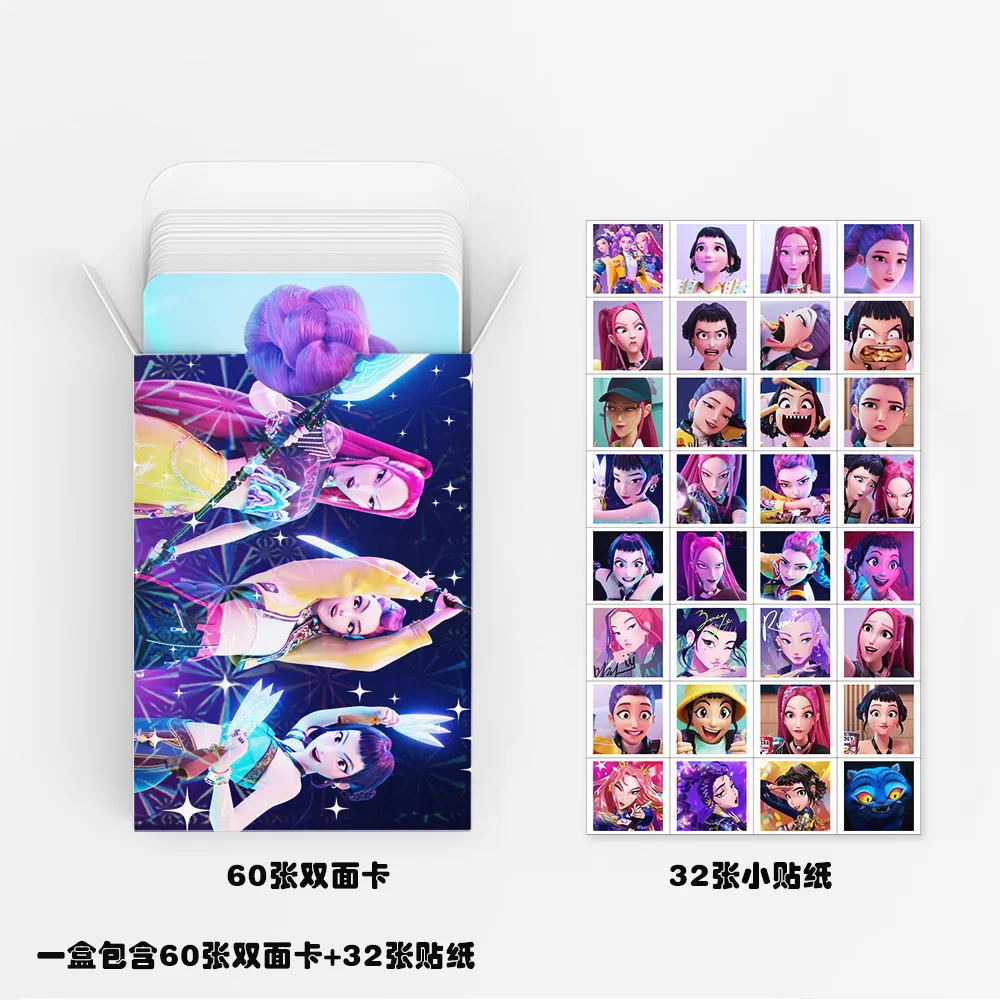 92 قطعة من بطاقات Kpop Demon Hunter Girl Group LOMO مع ملصقات - مجموعة صور عالية الدقة مزدوجة الجوانب، مجموعة ألعاب HUNTR/X Anime Trading