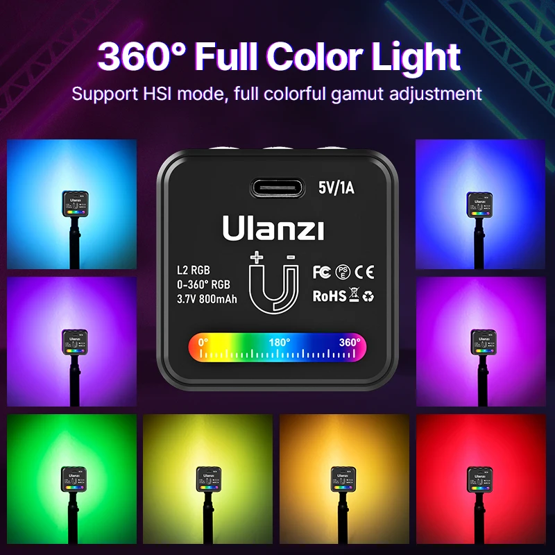 Ulanzi L2 RGB Mini COB Video Light 360° Full Color Magnetic Light with Diffuser for DSLR Camera Lightning Photography Vlog Live