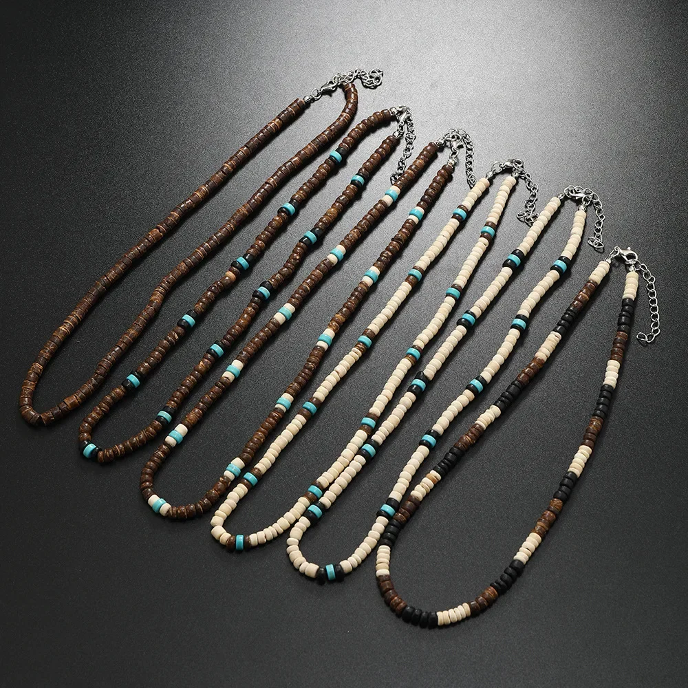 Naszyjnik dla mężczyzn New Vintage Coconut Shell Coconut Turquoise Naszyjnik, męski naszyjnik Surf Resort Collarbone — zdjęcie 2