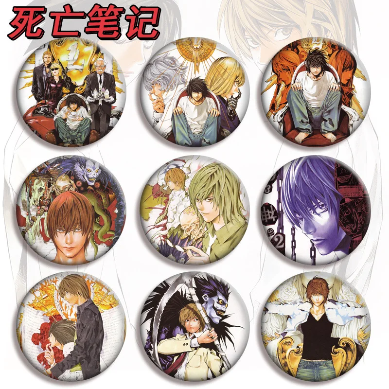 24 Pieces 58mm Anime Death Note Cosplay Badge Brooch L·Lawliet Killer Yagami Light Pins Badges for Backpacks Children Gift