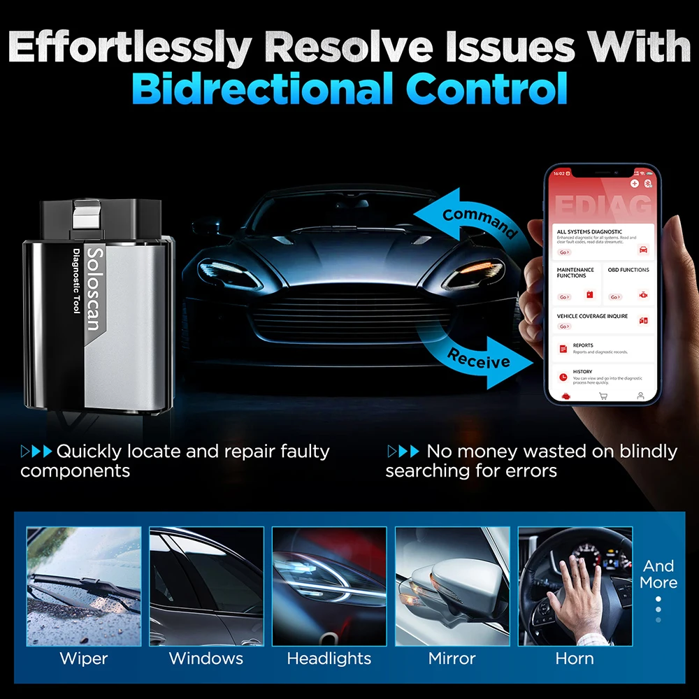 ماسح ضوئي KINGBOLEN Soloscan Obd2 مزود بتقنية البلوتوث، ثنائي الاتجاه 20+ أداة مسح تشخيص السيارة لبنز/BMW/Audi/GM مجانًا مدى الحياة #2