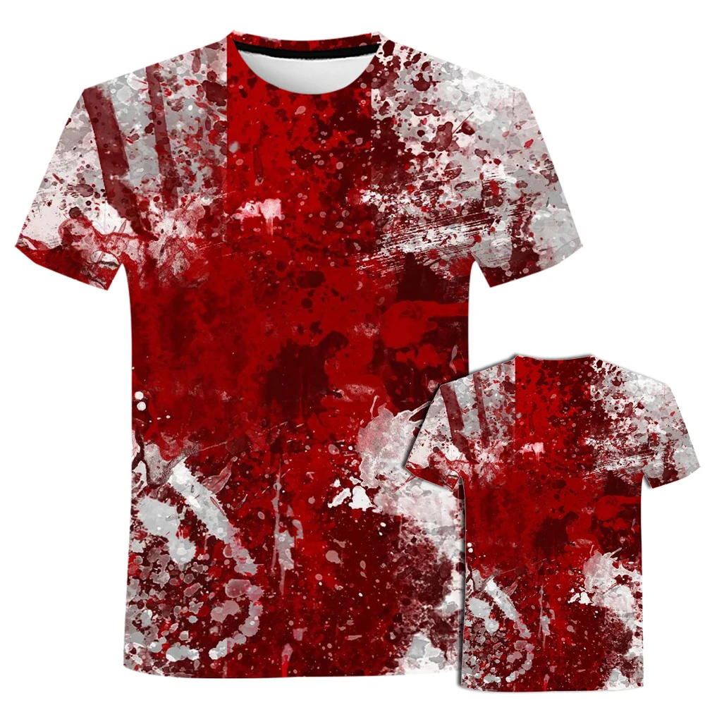 Summer Round Neck Casual T-shirt Dripping Blood 3d Print Men\'s Tshirts Hip-hop Street Harajuku Short Sleeve Unisex Tops Tees X4