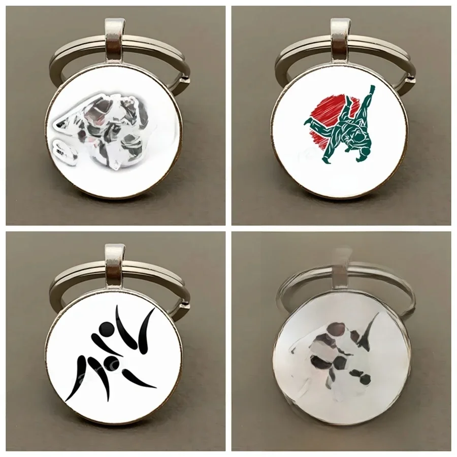 Vente chaude j'aime Judo porte-clés Judo karaté Taekwondo passionnés verre Cabochon porte-clés Club cadeau