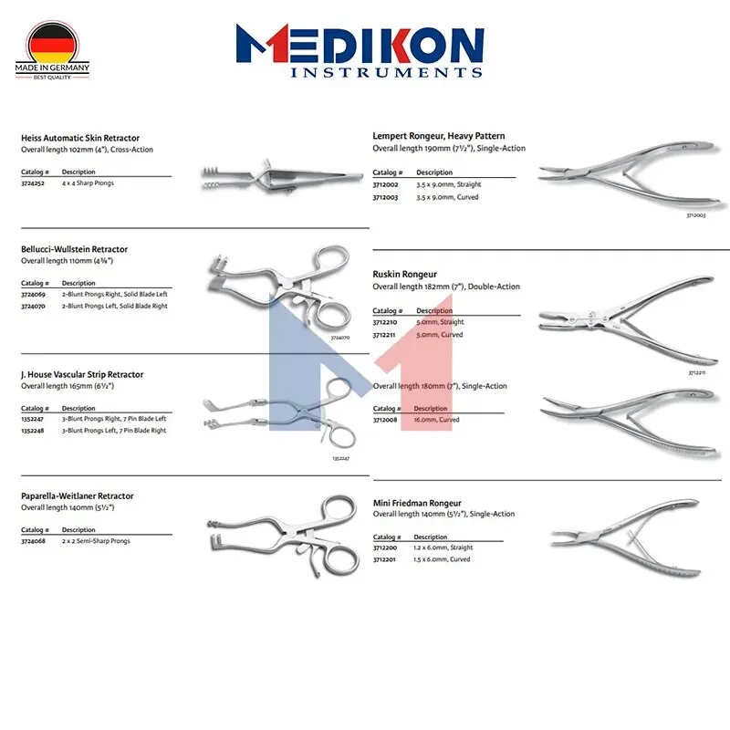 Retractor de Otología alemán, instrumentos Rongeur ENT, Perkins Heiss, tira Vascular doméstica automática, tijeras Perkins, 13 piezas