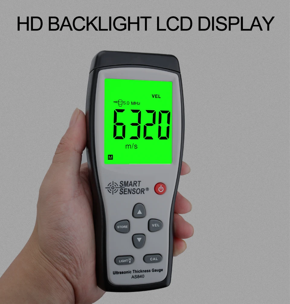 Smart Sensor AS840 Digital Ultrasonic Thickness Gauge Sound Velocity Meter Metal Depth tester 1.2-225mm with LCD display