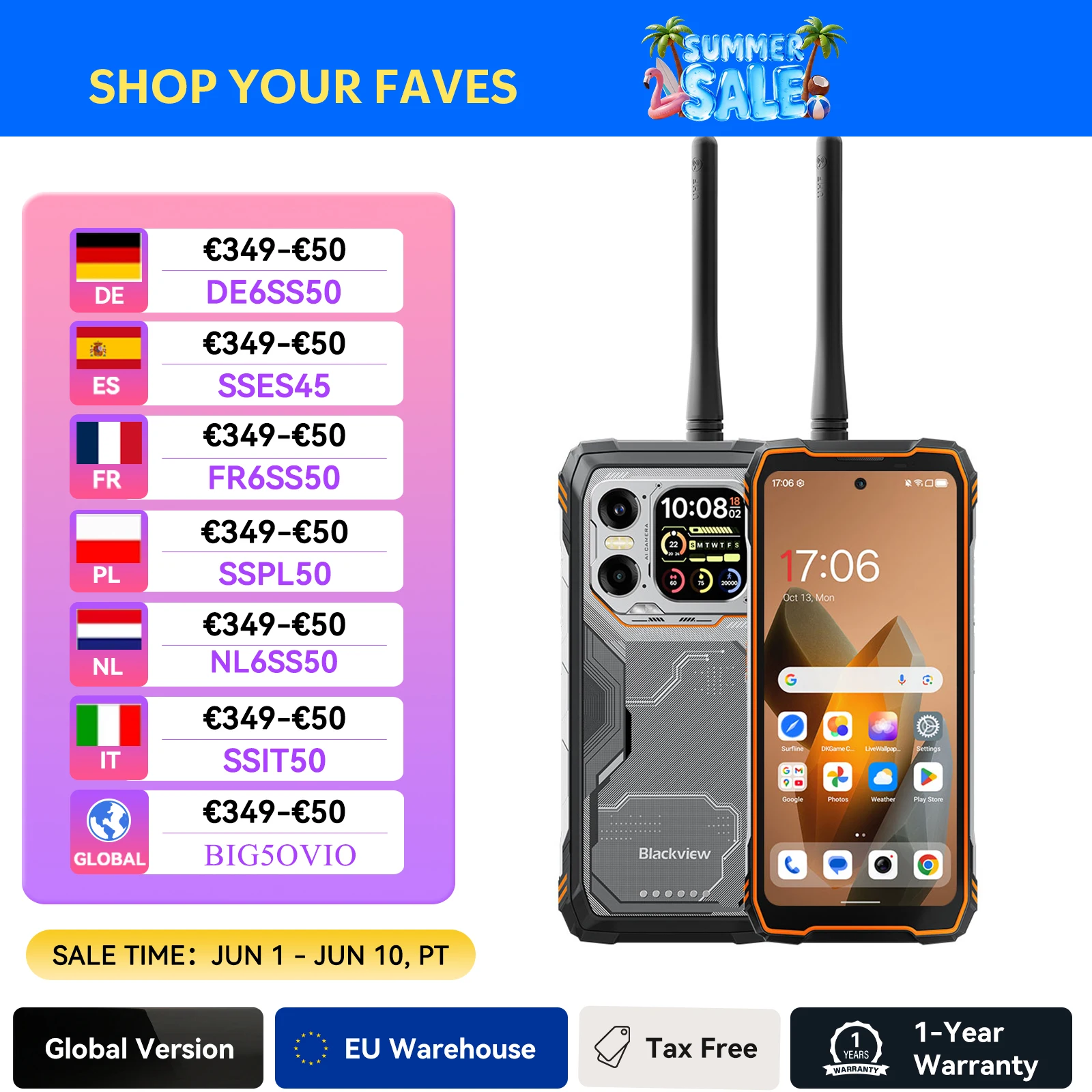 Blackview XPLORE 1 Walkie Talkie, Rugged Smartphone Cellphone 6.78" 120Hz Main & 2.01" Secondary Display 20000mAh Battery