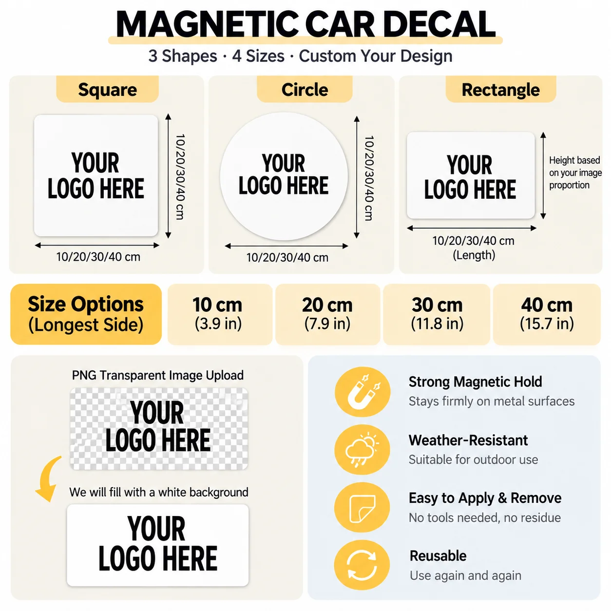 Customized Magnetic Car Advertising stickers Can Be Peeled off and Reused. Available in Various Sizes and Printed with the Logo