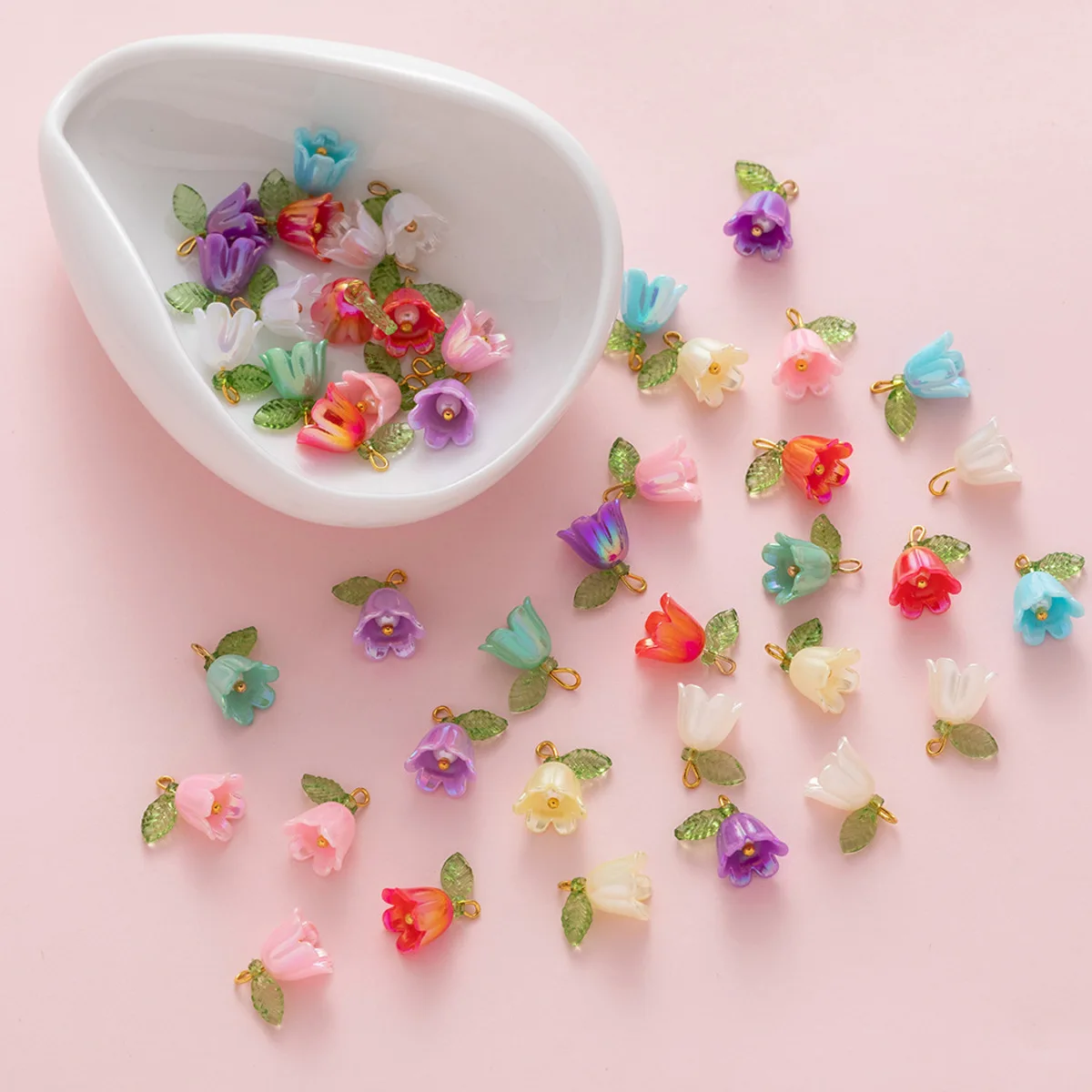 10Pcs acrylic lily of the valley flower bud beads plated with colored loose beads, handcrafted DIY making jewelry accessories