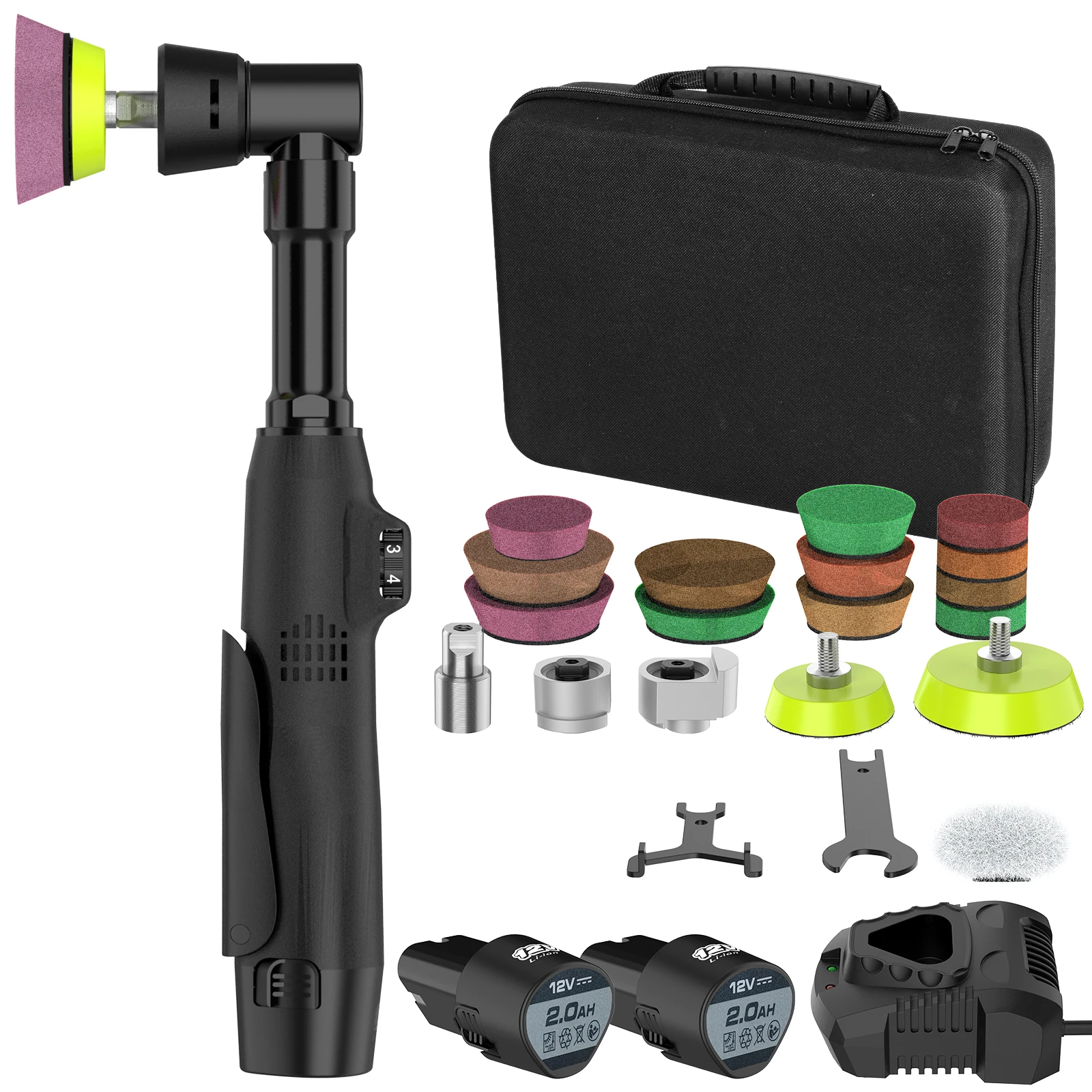 12V 2000mAh Kabellose Mini-Autopoliermaschine RO/DA Mikro-Kratzer-Detailpoliermaschine, Einstellbare Geschwindigkeit, 2 Batterien – Detail 1