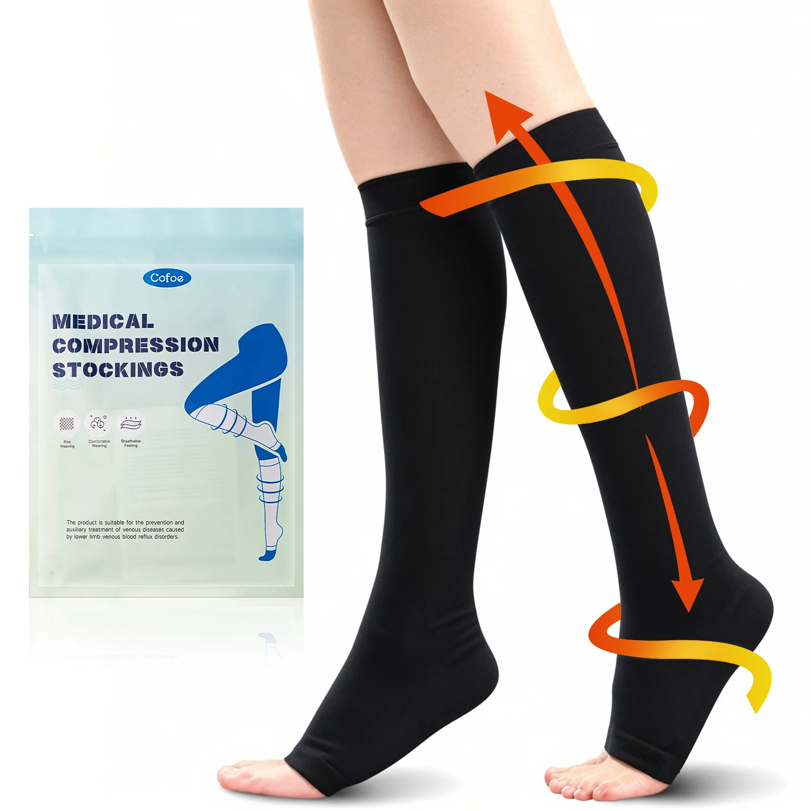 Cofoe Medical Toeless Compression stocking Medium compression socks Non-slip Knee-highs Prevent Swelling varicose veins