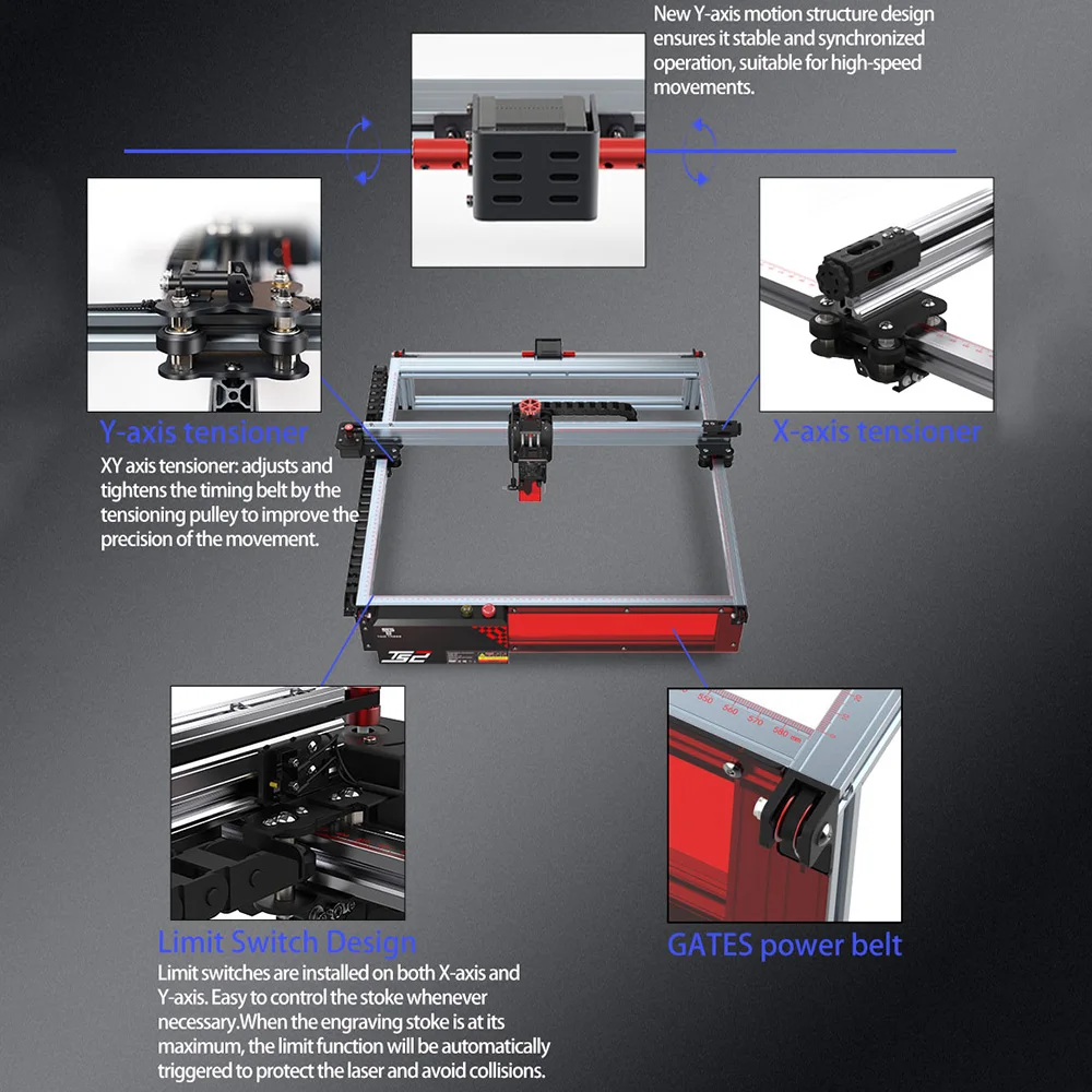 Twotrees TS2 80W Laser Engraver WiFi Offline Control Air Assit System Flame Detection CNC with Limit Switch Fit GRBL LightBurn
