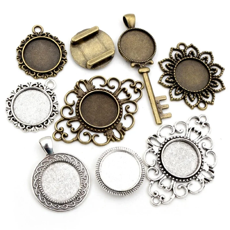 10 sztuk 18mm wewnętrzny rozmiar antyczny brąz i antyczne srebro pozłacane styl połączenia Cabochon baza Cameo ustawienie Charms wisiorek — zdjęcie 2