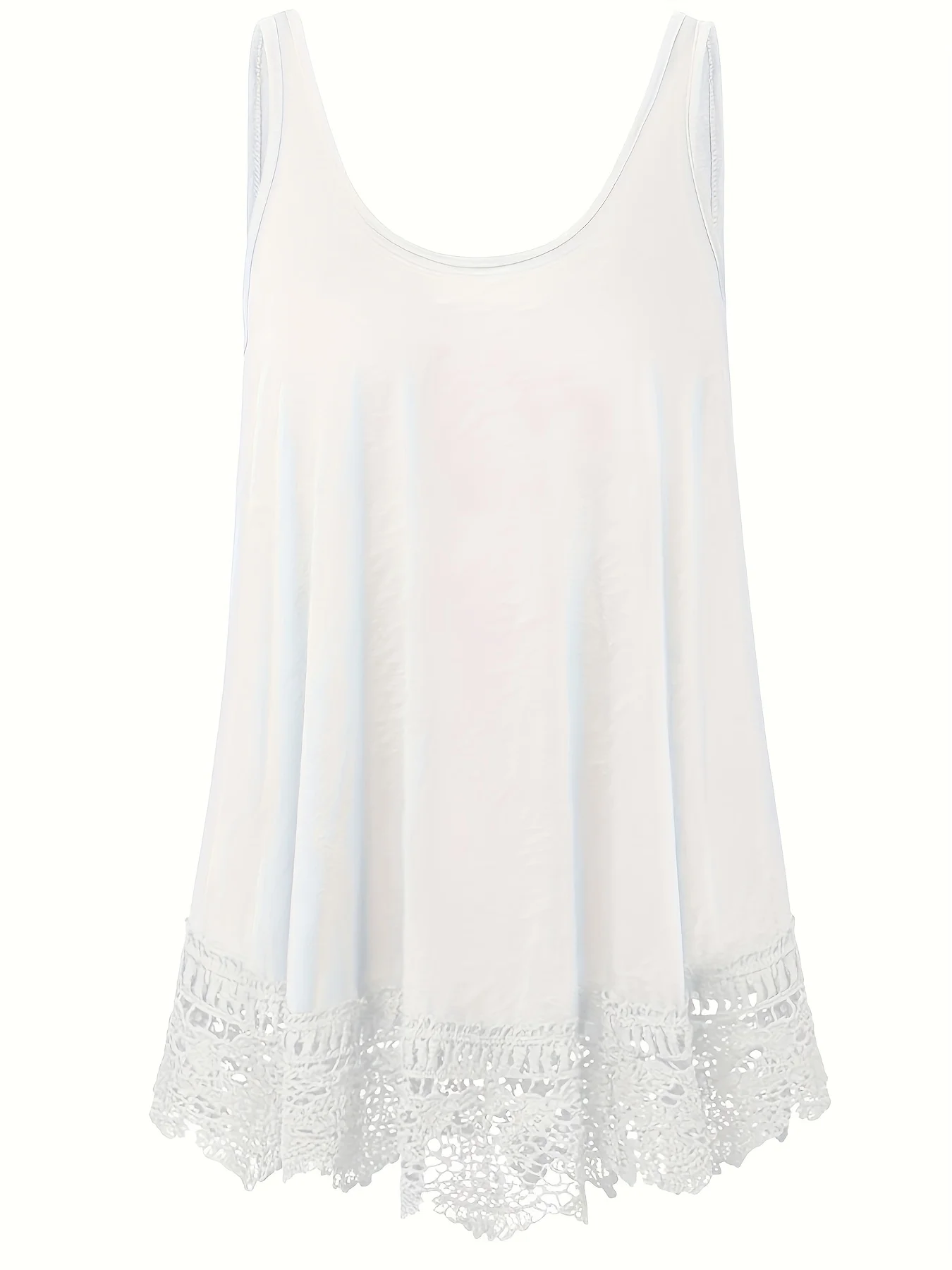 Plus Size Contrast Lace Tank Top, Casual Crew Neck Sleeveless Tank Top for Summer, Women's Plus Size Clothing