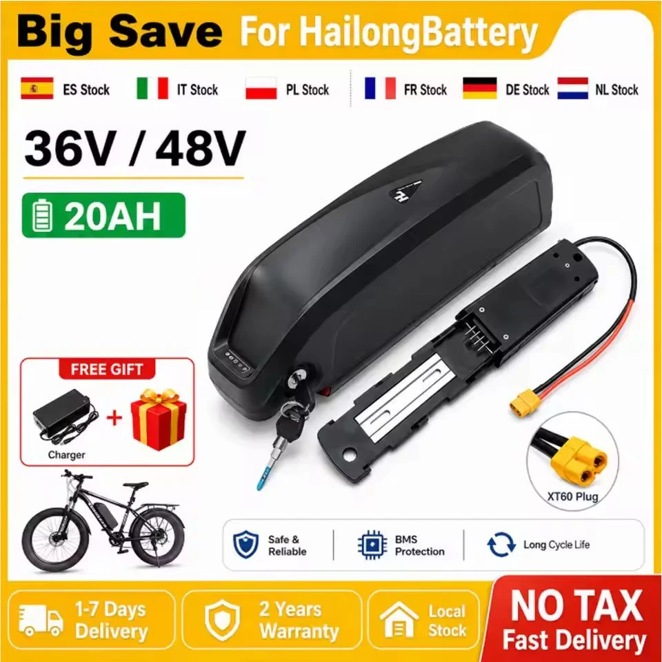 Brandneuer Original Hailong E-Bike Akku 36V 48V 20Ah Lithium-Akkupack mit integriertem BMS und kundenspezifischem Stecker, kompatibel mit Bafang BBS02 BBS03 BBSHD Mittelmotor