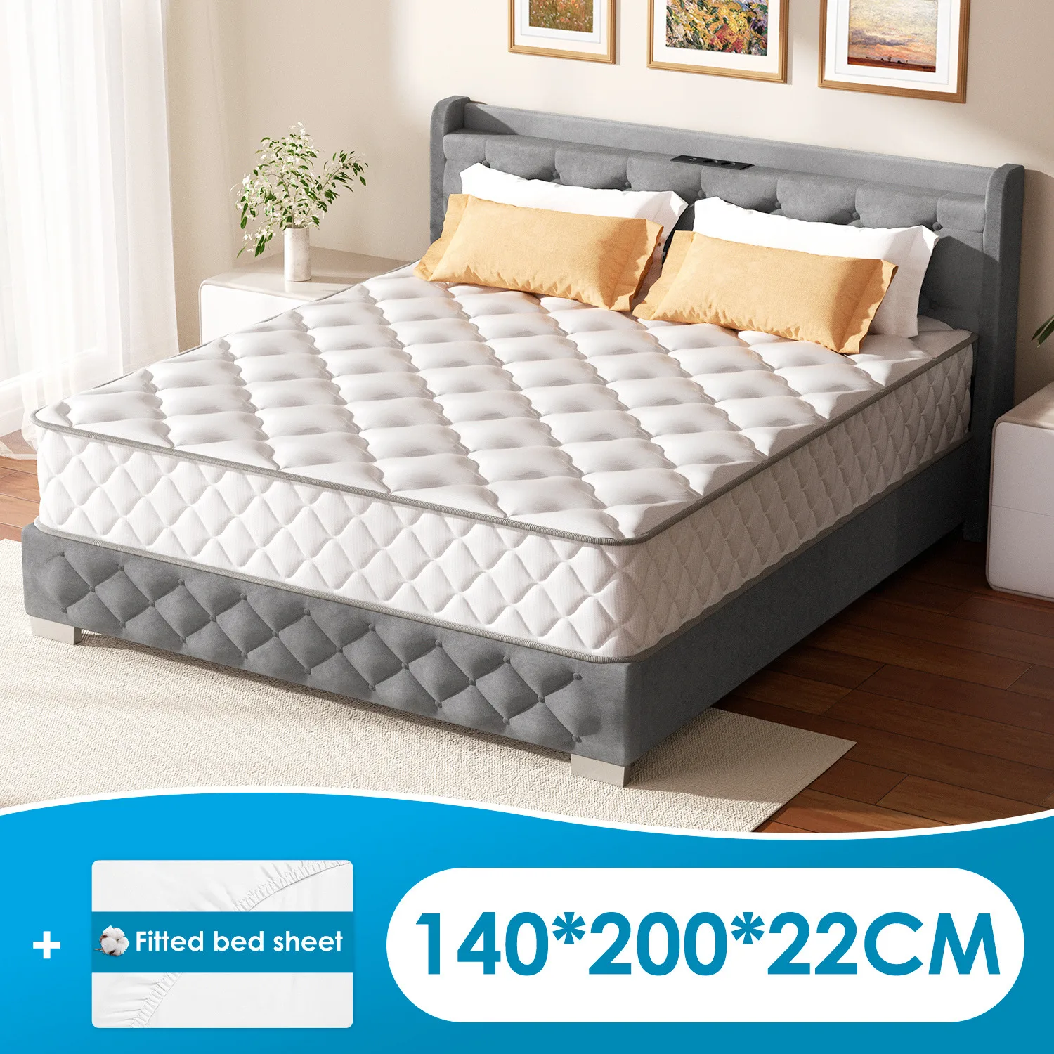 Hiazurm Matras, 140x200cm, Pocketvering, 22cm dik, 7-Zone Adaptieve Ondersteuning, H3 Medium stevigheid, Afneembare hoes