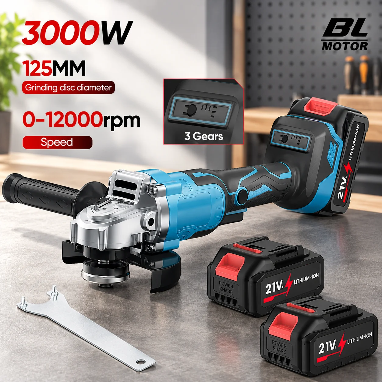 Smerigliatrice angolare elettrica senza spazzole da 125 mm, con 3 velocità, macchina da taglio a batteria, utensile elettrico per lavorazione del legno, compatibile con batterie Makita da 18 V.