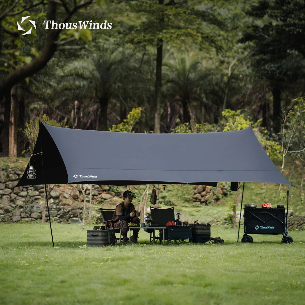 

Thous Winds Outdoor Camping Tarp 40D Sun Shelter UPF50+ Canopy for 2-10 People 4x4.5m with 2 Poles Tear Resistance Awning
