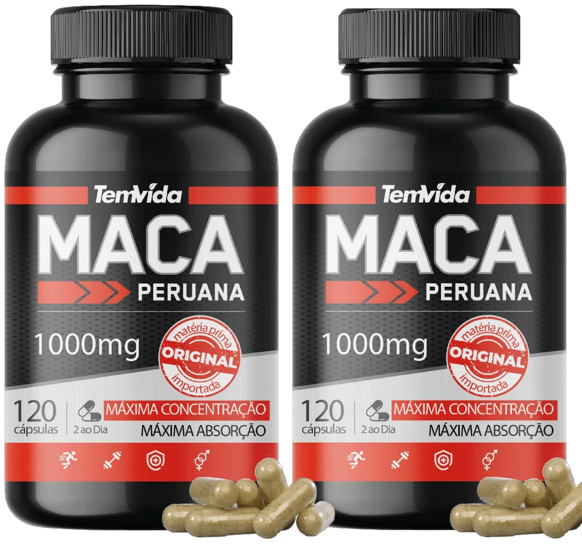 KIT 02 Maca Peruana 1000mg 240 Cápsulas Tem Vida