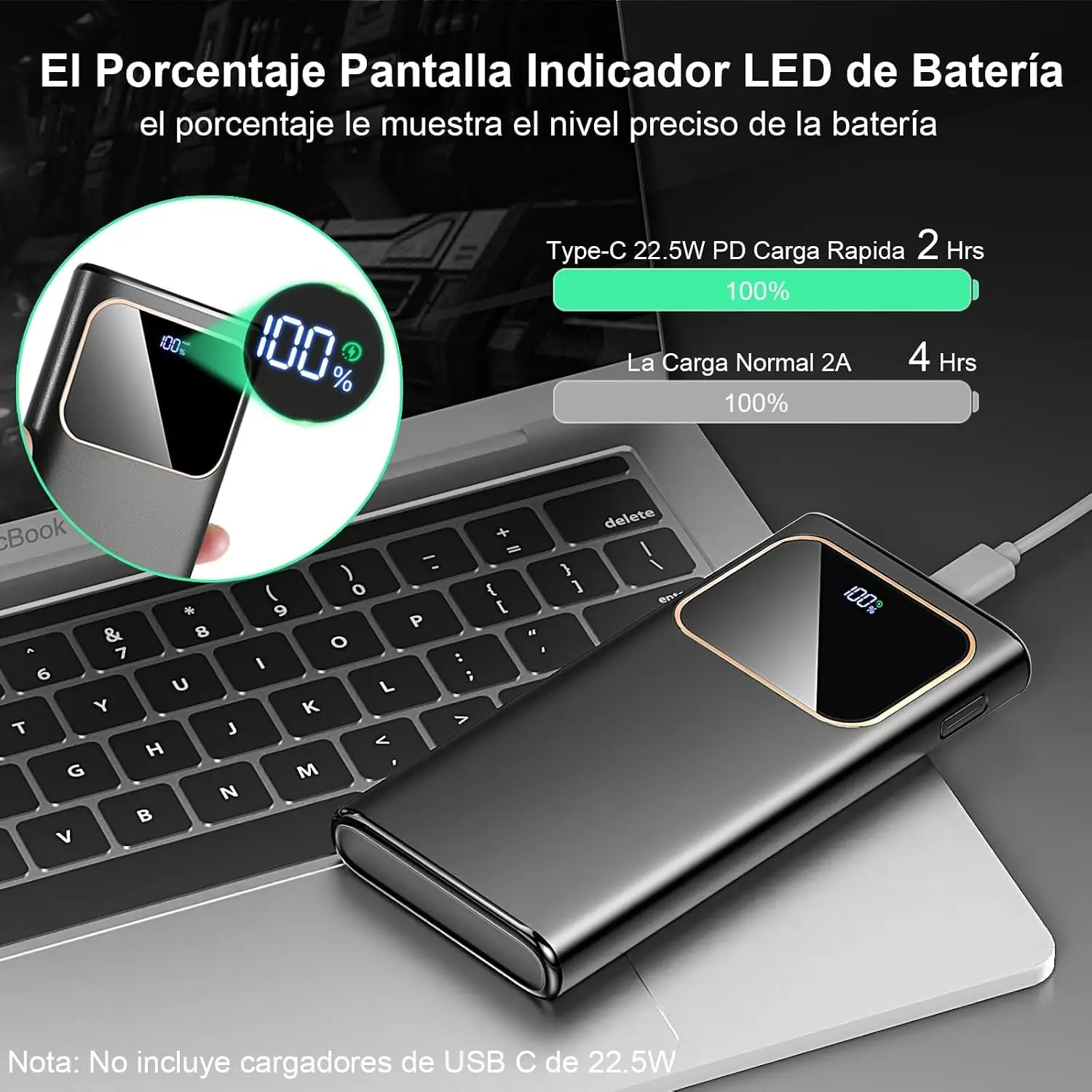 Batería Externa de Carga Rápida 2026, Power Bank 10000mAh 22.5W, Batería Portátil con Cables Integrados, Batería Externa USB C Entrada/Salida, para iPhone/Samsung/Tablet, etc.