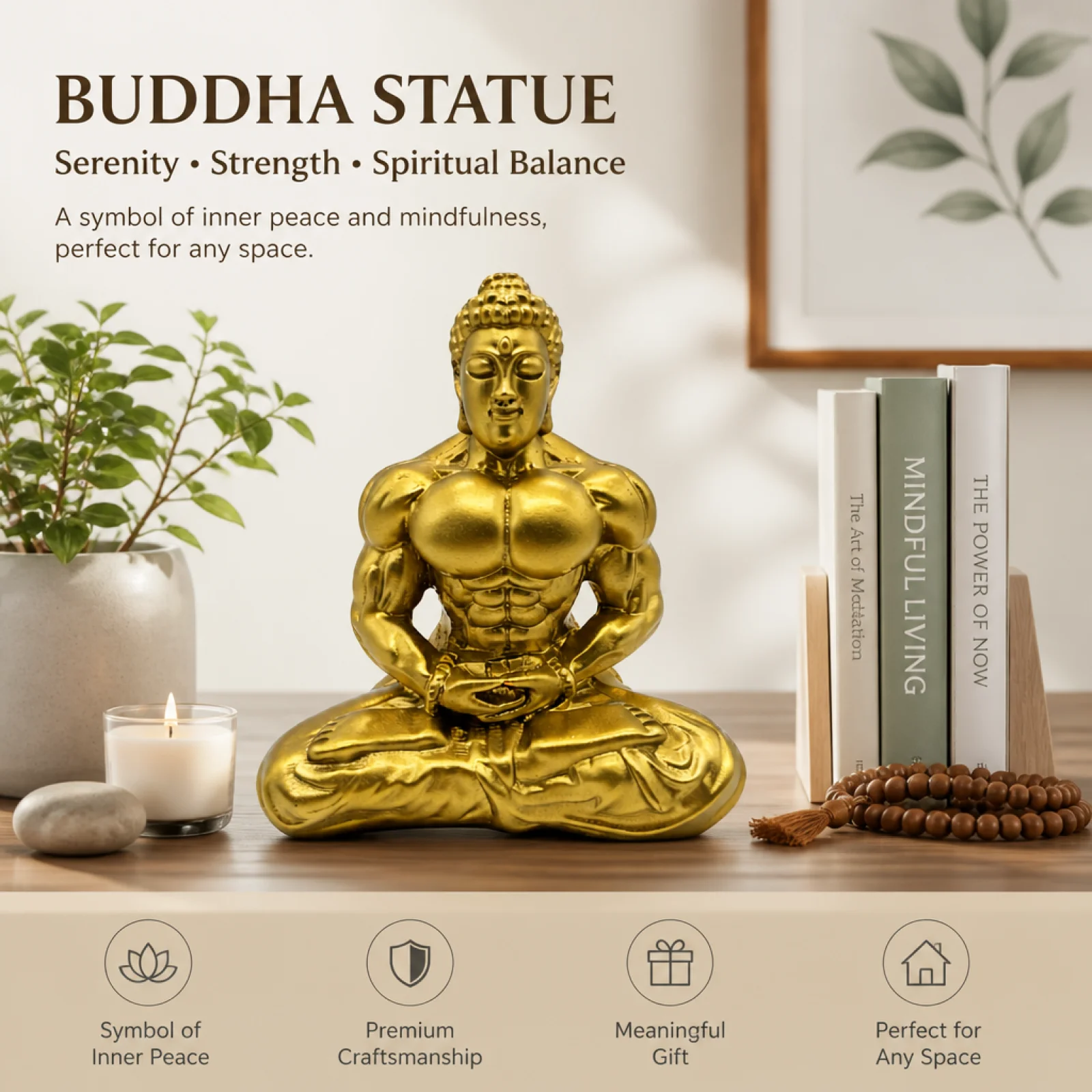 Tranquil Muscle Buddha Ornament Creative Design Muscular Buddha Statue Hand-Polished Resin Desktop Ornament for Home Office