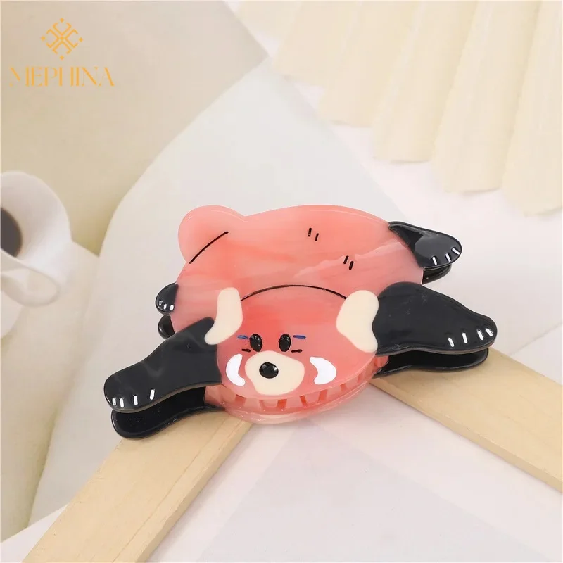 New Animal Cute Raccoon Hair Clips Pink Acetate Splicing Grab Clip Large Shark Clip Cartoon Hair Accessories for Women