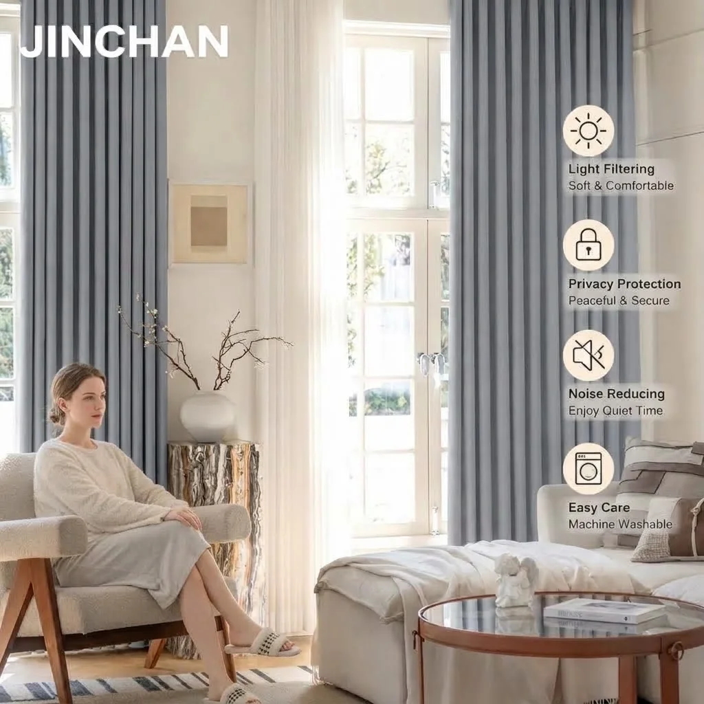 Modern Chenille High Blackout Curtains for Living Room Bedroom Physical Shading No Chemical Coating Heat-Set Shaped Window Drape