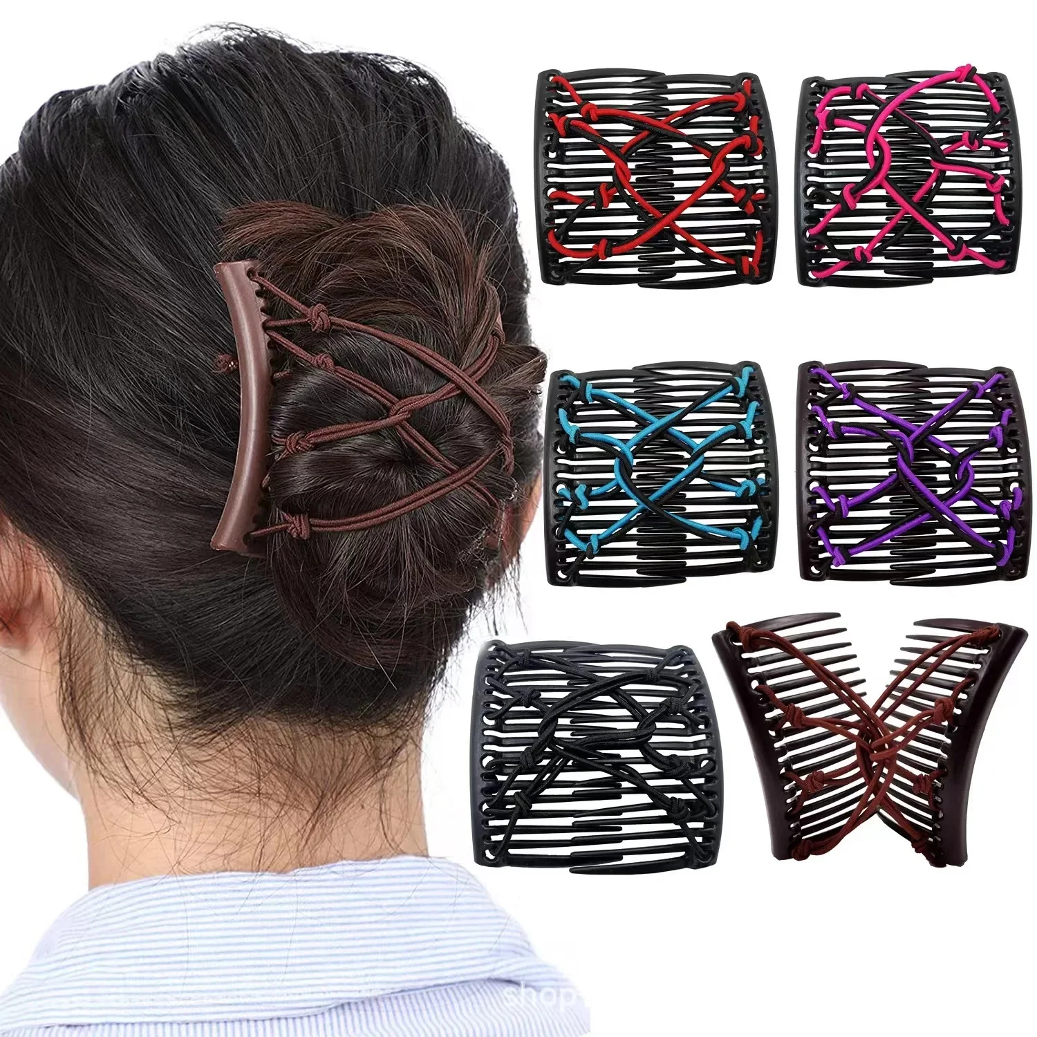 Pinces à cheveux magiques Tuck peigne Updo pince à cheveux élastique extensible noué Double peigne élastique cheveux peignes élastique pour queue de cheval Barrettes
