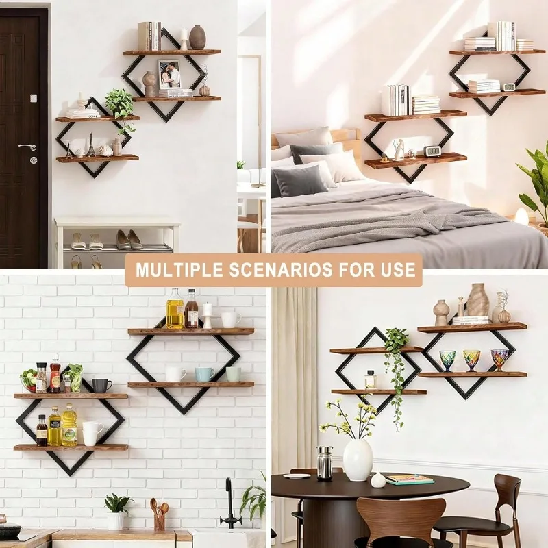 Floating Shelves, 15 Inch Wall Shelf Set Of 1,Hanging Bathroom Shelves 2-Tier, For Living Room, Kitchen, Office (Large Size, Brown)