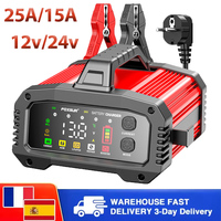25A/15A Car Motorcycle Battery Charger 12V/24V Smart Charger Lithium AGM GEL Lead-Acid LiFePO4 Battery Chargers