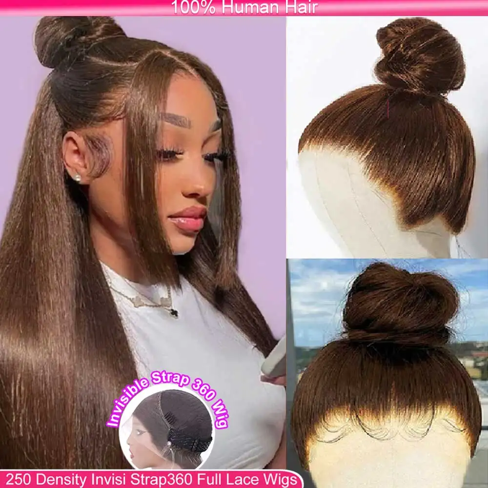 

Hidden Invisible Strap 360 Full Hd Lace Glueless Wig Straight Chocolate Brown Lace Front Wigs Human Hair 30 Inch 360 Frontal Wig