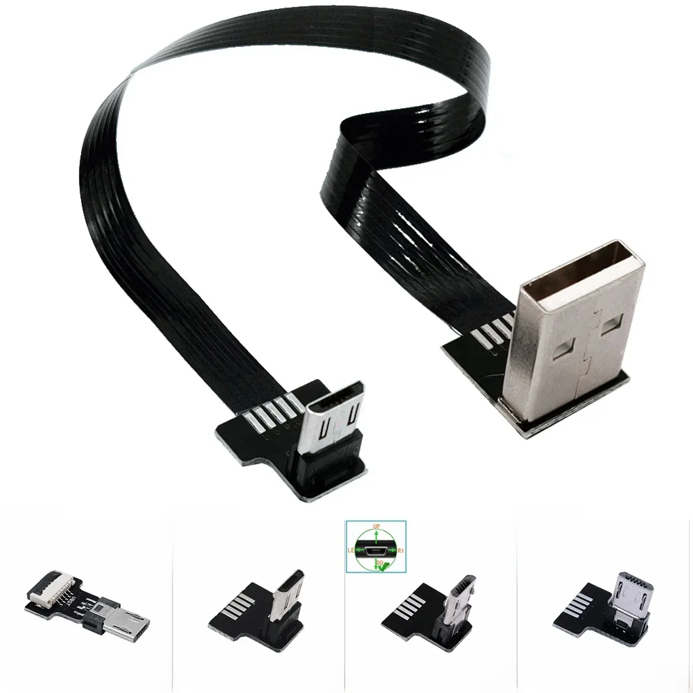 FPC Super Flat elastyczny kątowy 90 stopni USB Micro USB męski do USB męski FPV Kabel złącza ładowania danych — zdjęcie 2