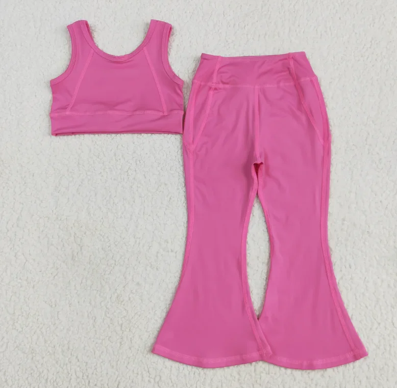 Toddler girl Yoga set Children Athletic Acive Wear Baby Girls Vest Top Yoga Bell Pants Clothes Sets