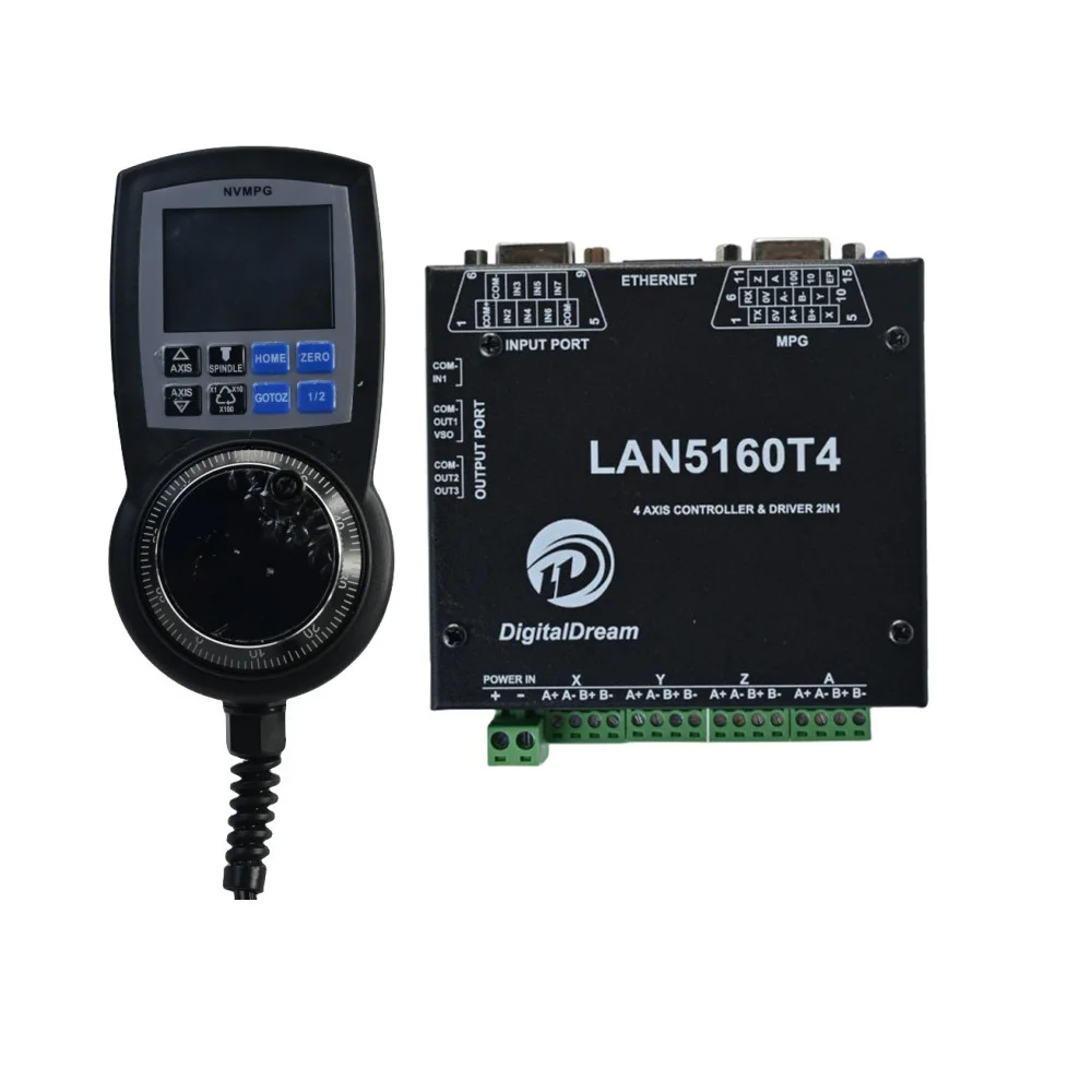 

LAN5160T4 All-in-One CNC Mach3 Ethernet Board with Integrated Stepper Drivers Motion Control Card Kit With MPG Handwheel